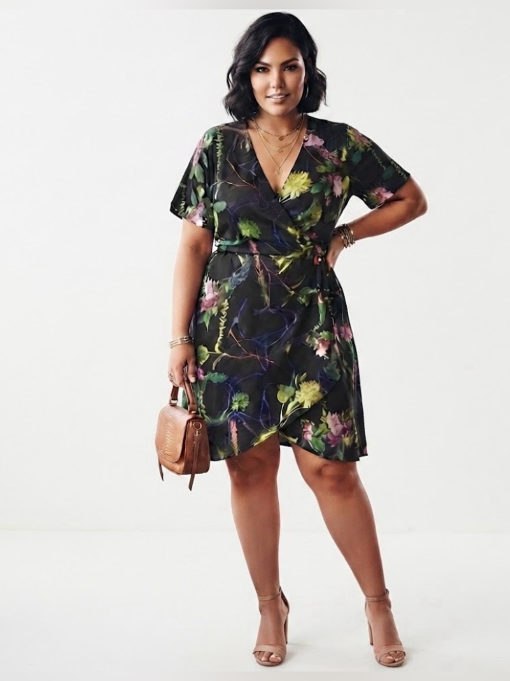 Aritzia Babaton Black Floral “Wall lace”  Wrap Mini Dress size 12 -14